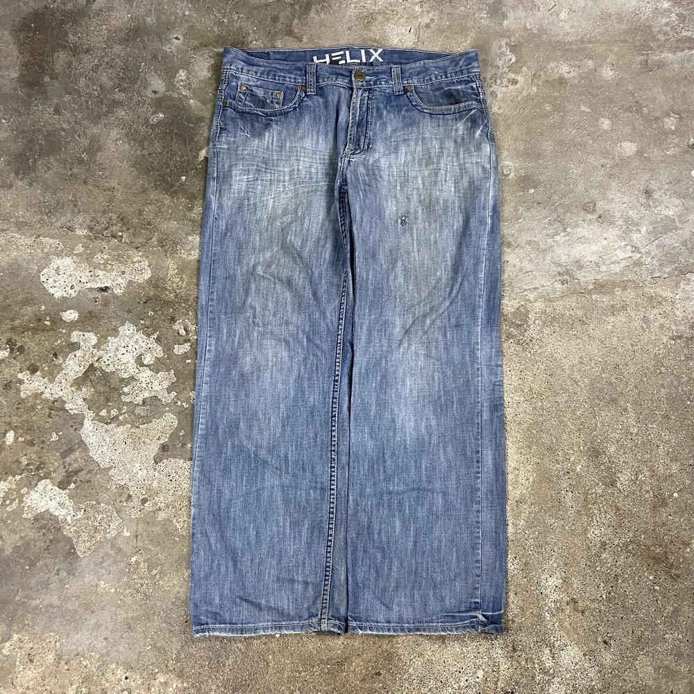 Vintage Y2K Helix Jeans Size 34x30 Blue Denim Medium Wash Loose Straight Fit